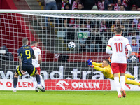 Lyndon Dykes , Sebastian Walukiewicz , Lukasz Skorupski , Piotr Zielinski  during UEFA Nations League match Poland vs Scotland in Warsaw Pol...