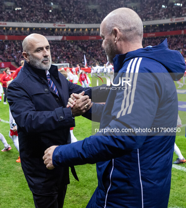 Michal Probierz , Steve Clarke  during UEFA Nations League match Poland vs Scotland in Warsaw Poland on 18 November 2024. 