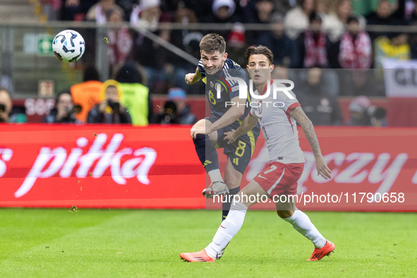 Billy Gilmour , Kacper Urbanski  during UEFA Nations League match Poland vs Scotland in Warsaw Poland on 18 November 2024. 