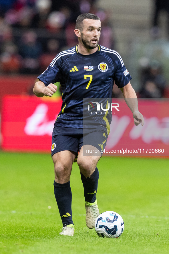 John McGinn  during UEFA Nations League match Poland vs Scotland in Warsaw Poland on 18 November 2024. 