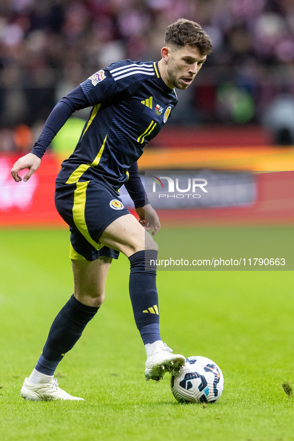 Ryan Christie  during UEFA Nations League match Poland vs Scotland in Warsaw Poland on 18 November 2024. 