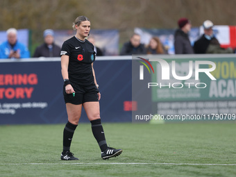 Match referee Lucy May officiates during the FA Women's Championship match between Durham Women FC and London City Lionesses at Maiden Castl...