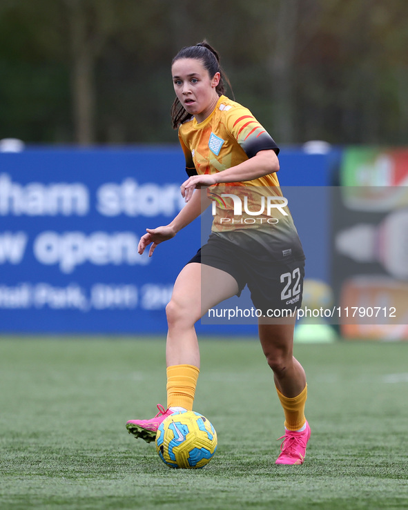 Cerys Brown of London City Lionesses plays during the FA Women's Championship match between Durham Women FC and London City Lionesses at Mai...