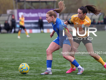 Lily Crosthwaite of Durham Women competes with London City Lionesses' Cerys Brown during the FA Women's Championship match between Durham Wo...