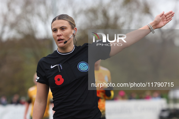 Match referee Lucy May officiates during the FA Women's Championship match between Durham Women FC and London City Lionesses at Maiden Castl...