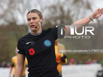 Match referee Lucy May officiates during the FA Women's Championship match between Durham Women FC and London City Lionesses at Maiden Castl...