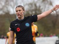 Match referee Lucy May officiates during the FA Women's Championship match between Durham Women FC and London City Lionesses at Maiden Castl...