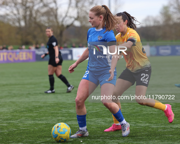 Lily Crosthwaite of Durham Women competes with London City Lionesses' Cerys Brown during the FA Women's Championship match between Durham Wo...