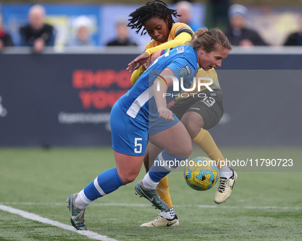 Sarah Wilson of Durham Women competes with Charlene Meyong of London City Lionesses during the FA Women's Championship match between Durham...