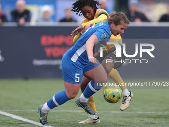 Sarah Wilson of Durham Women competes with Charlene Meyong of London City Lionesses during the FA Women's Championship match between Durham...