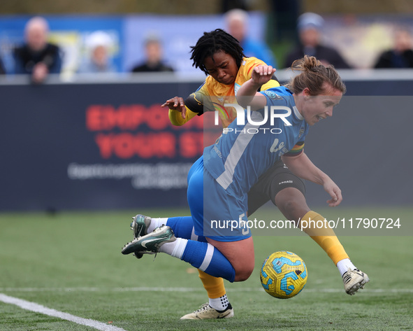 Sarah Wilson of Durham Women competes with Charlene Meyong of London City Lionesses during the FA Women's Championship match between Durham...