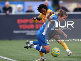 Sarah Wilson of Durham Women competes with Charlene Meyong of London City Lionesses during the FA Women's Championship match between Durham...