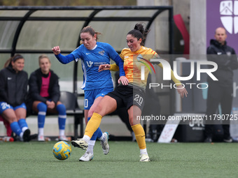 Maddi Wilde of London City Lionesses battles for possession with Hannah Blake of Durham Women during the FA Women's Championship match betwe...