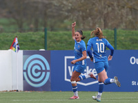 Mollie Lambert celebrates after scoring Durham Women's second goal during the FA Women's Championship match between Durham Women FC and Lond...