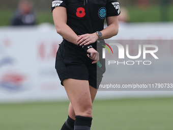 Match referee Lucy May officiates during the FA Women's Championship match between Durham Women FC and London City Lionesses at Maiden Castl...