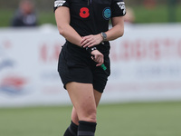 Match referee Lucy May officiates during the FA Women's Championship match between Durham Women FC and London City Lionesses at Maiden Castl...