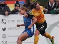 Lily Crosthwaite of Durham Women challenges Emma Mukandi of London City Lionesses for a header during the FA Women's Championship match betw...