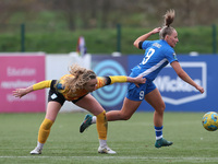 Carly Johns of Durham Women competes with Lucy Fitzgerald of London City Lionesses during the FA Women's Championship match between Durham W...