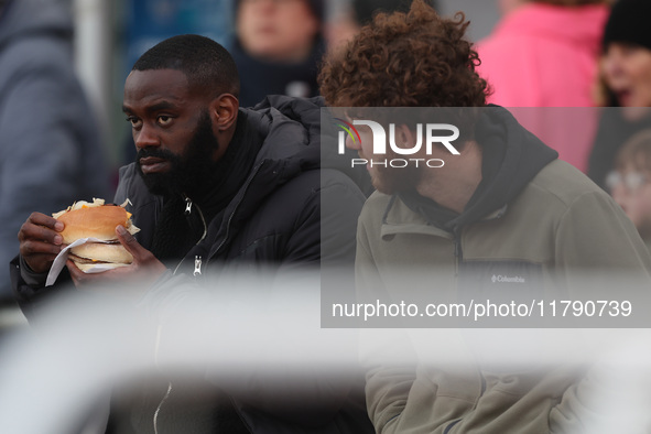 Hartlepool United's Manny Onariase and Anthony Mancini sit in the stands watching the FA Women's Championship match between Durham Women FC...