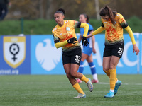 Izzy Goodwin of the London City Lionesses celebrates with Chantelle Boye-Hlorkah after scoring their second goal during the FA Women's Champ...