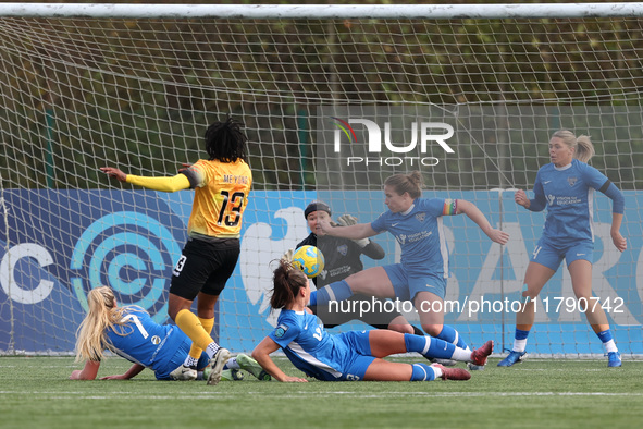 Charlene Meyong of London City Lionesses shoots at the goal, and Sarah Wilson allegedly stops it with her hand, resulting in a penalty kick...