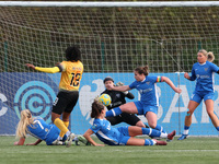 Charlene Meyong of London City Lionesses shoots at the goal, and Sarah Wilson allegedly stops it with her hand, resulting in a penalty kick...