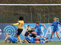 Charlene Meyong of London City Lionesses shoots at the goal, and Sarah Wilson allegedly stops it with her hand, resulting in a penalty kick...