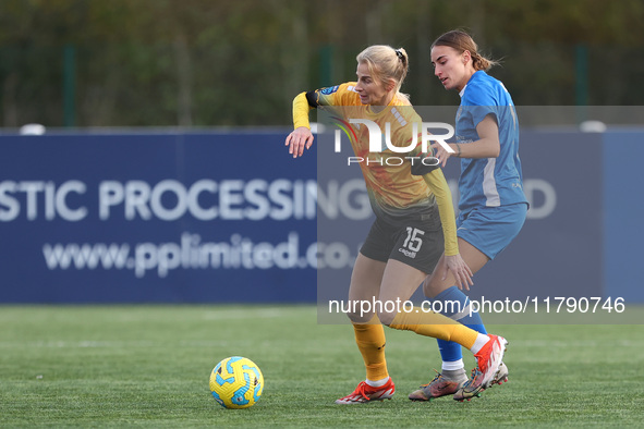 Sofia Jakobsson of London City Lionesses competes with Kaila Novak of Durham Women during the FA Women's Championship match between Durham W...