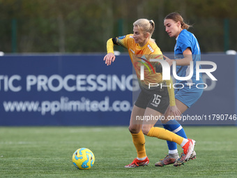 Sofia Jakobsson of London City Lionesses competes with Kaila Novak of Durham Women during the FA Women's Championship match between Durham W...