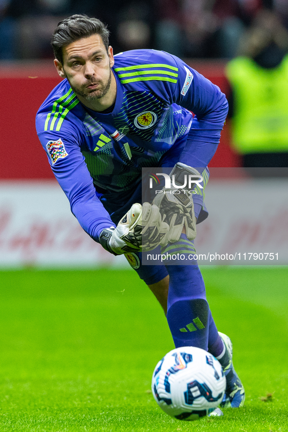 Craig Gordon is playing during the  UEFA Nations League 2024 League A Group A1 match between Poland and Scotland, at the  PGE Narodowy in Wa...