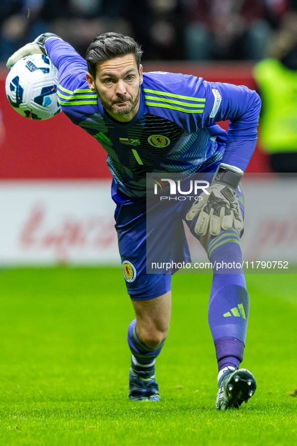 Craig Gordon is playing during the  UEFA Nations League 2024 League A Group A1 match between Poland and Scotland, at the  PGE Narodowy in Wa...