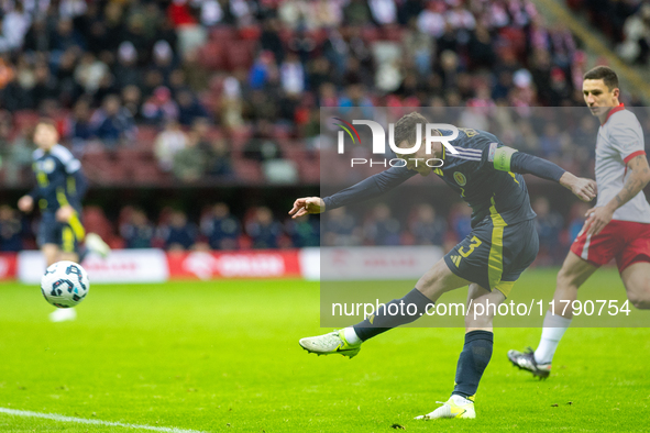 Andy Robertson during the  UEFA Nations League 2024 League A Group A1 match between Poland and Scotland, at the  PGE Narodowy in Warsaw, Pol...