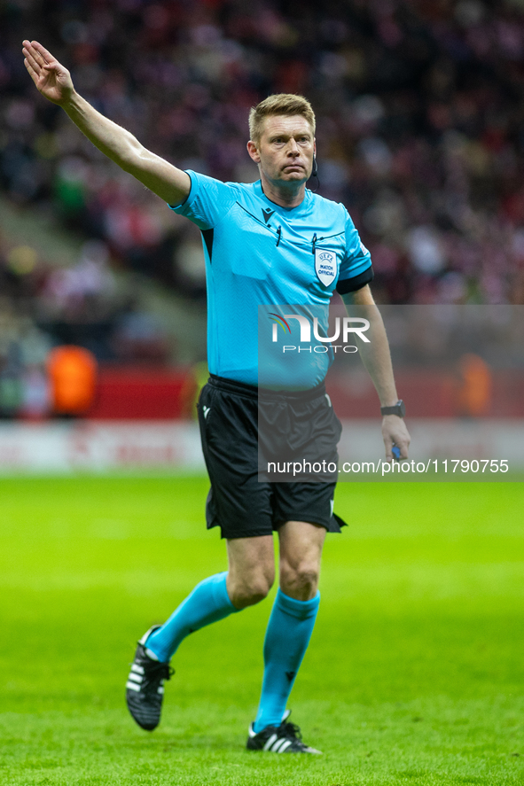 Referee Christian Dingert during the  UEFA Nations League 2024 League A Group A1 match between Poland and Scotland, at the  PGE Narodowy in...