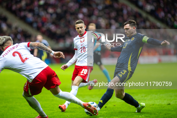 Andy Robertson during the  UEFA Nations League 2024 League A Group A1 match between Poland and Scotland, at the  PGE Narodowy in Warsaw, Pol...