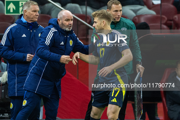 Steve Clarke, Stuart Armstrong during the  UEFA Nations League 2024 League A Group A1 match between Poland and Scotland, at the  PGE Narodow...