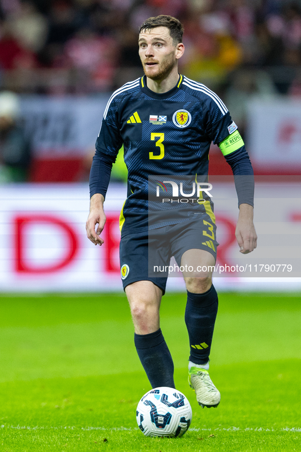 Andy Robertson during the  UEFA Nations League 2024 League A Group A1 match between Poland and Scotland, at the  PGE Narodowy in Warsaw, Pol...