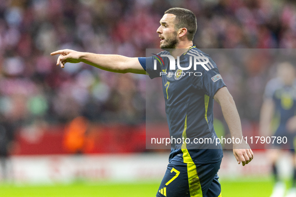 John McGinn during the  UEFA Nations League 2024 League A Group A1 match between Poland and Scotland, at the  PGE Narodowy in Warsaw, Poland...