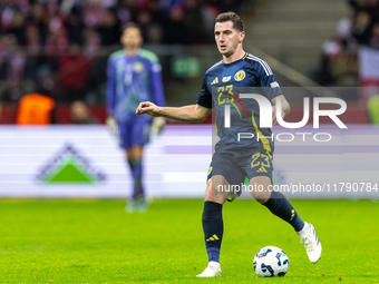 Kenny McLean  in action during the  UEFA Nations League 2024 League A Group A1 match between Poland and Scotland, at the  PGE Narodowy in Wa...