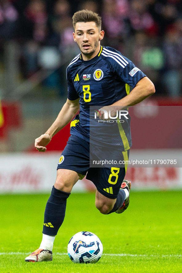 Billy Gilmour during the  UEFA Nations League 2024 League A Group A1 match between Poland and Scotland, at the  PGE Narodowy in Warsaw, Pola...