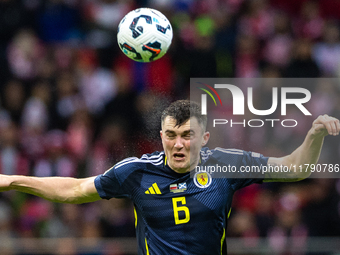 John Souttar during the  UEFA Nations League 2024 League A Group A1 match between Poland and Scotland, at the  PGE Narodowy in Warsaw, Polan...