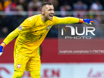 Lukasz Skorupski reacts during the  UEFA Nations League 2024 League A Group A1 match between Poland and Scotland, at the  PGE Narodowy in Wa...