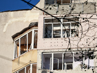 A residential building is damaged by Russian rocket fire in Odesa, Ukraine, on November 18, 2024. NO USE RUSSIA. NO USE BELARUS. (