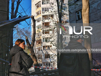 A residential high-rise building is damaged by Russian rocket fire in Odesa, Ukraine, on November 18, 2024. NO USE RUSSIA. NO USE BELARUS. (