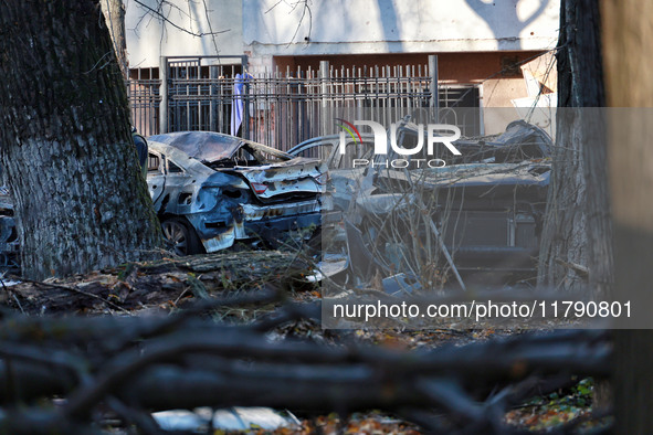 Cars are damaged by Russian rocket fire in Odesa, Ukraine, on November 18, 2024. NO USE RUSSIA. NO USE BELARUS. 