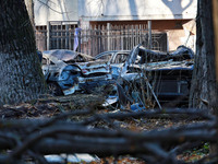 Cars are damaged by Russian rocket fire in Odesa, Ukraine, on November 18, 2024. NO USE RUSSIA. NO USE BELARUS. (