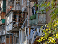 A residential building is damaged by Russian rocket fire in Odesa, Ukraine, on November 18, 2024. NO USE RUSSIA. NO USE BELARUS. (