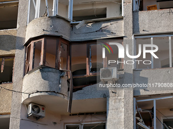 A residential building is damaged by Russian rocket fire in Odesa, Ukraine, on November 18, 2024. NO USE RUSSIA. NO USE BELARUS. (