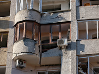 A residential building is damaged by Russian rocket fire in Odesa, Ukraine, on November 18, 2024. NO USE RUSSIA. NO USE BELARUS. (