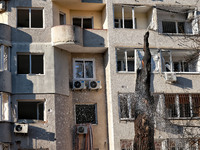 A residential building is damaged by Russian rocket fire in Odesa, Ukraine, on November 18, 2024. NO USE RUSSIA. NO USE BELARUS. (