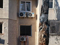 A residential building is damaged by Russian rocket fire in Odesa, Ukraine, on November 18, 2024. NO USE RUSSIA. NO USE BELARUS. (